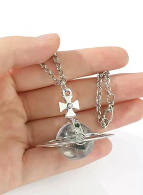 欧美ViVi安西太后飞碟透明玻璃球项链女时尚个性项饰厂家一件代发