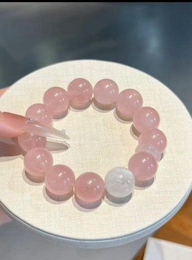 天然马达加斯加粉水晶月光石手链正缘招桃花治愈转运手串饰品礼物