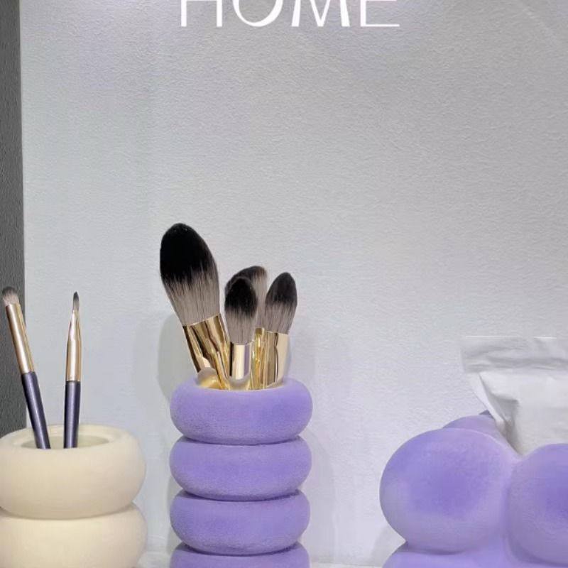 中古高级感丝绒化妆刷收纳筒桌面陶瓷梳妆台笔筒刷子桶工具收纳盒,淘宝优惠券,粉丝福利购,淘宝优惠卷