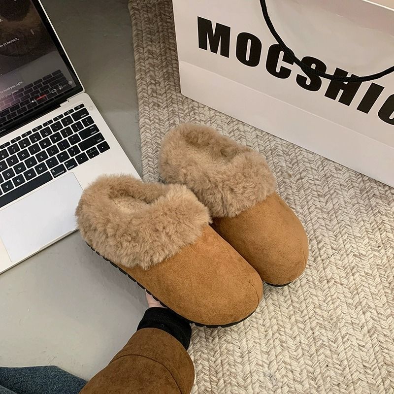 2025新款加绒勃肯鞋毛毛拖鞋女冬季外穿百搭增高一脚蹬懒人拖毛绒 - 图0