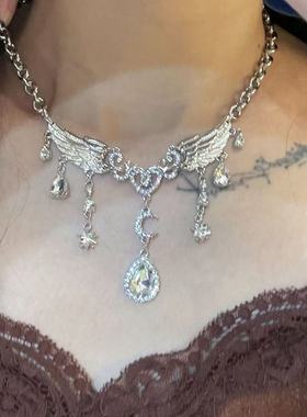 甜酷蝴蝶锁骨水滴气质星月小众流苏设计项链轻奢天使翅膀宴会礼服