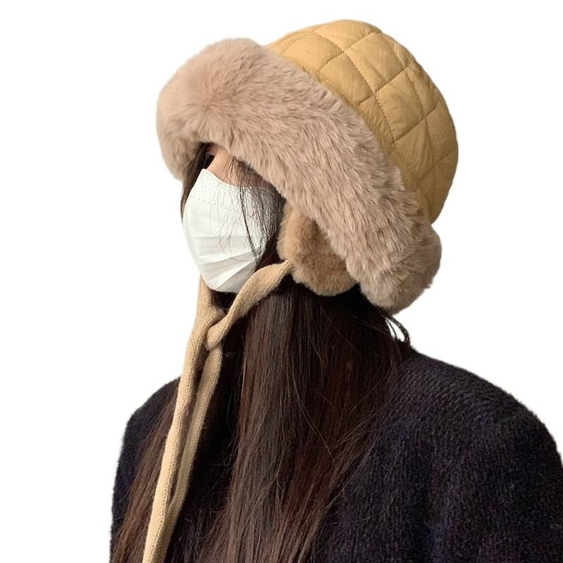 大脸护耳渔夫帽女秋冬季显脸小加绒加厚保暖毛绒盆帽骑车防风帽子,淘宝优惠券,粉丝福利购,淘宝优惠卷