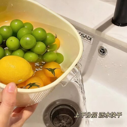 双层沥水篮厨房洗菜盆客厅家用水果盘加厚淘米洗菜篮子收纳食品级 - 图2
