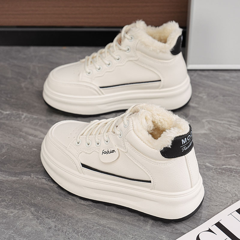 棉鞋女冬季加绒高帮鞋子女2025新款爆款皮面运动休闲板鞋小白鞋 - 图2