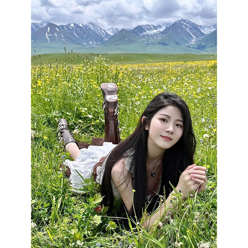 棕色骑士靴女夏季2025新款西部牛仔英伦风高筒长筒靴子方头黑色 - 图2