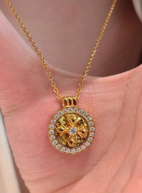 925Vintage中古碎冰冰莺尾花耳钉项链围镶罗盘精工国风复古纯银