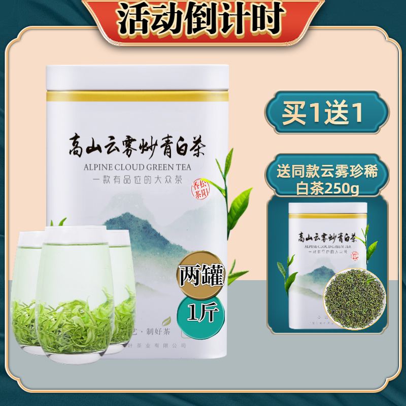 买送2024新茶浓香珍稀白茶炒青茶叶雪青绿茶罐装500g一级山茶嫩芽 - 图0