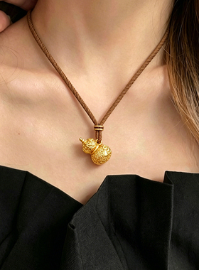 普陀山古法金葫芦吊坠男女中式福禄纳福编织绳项链轻奢挂饰黄金