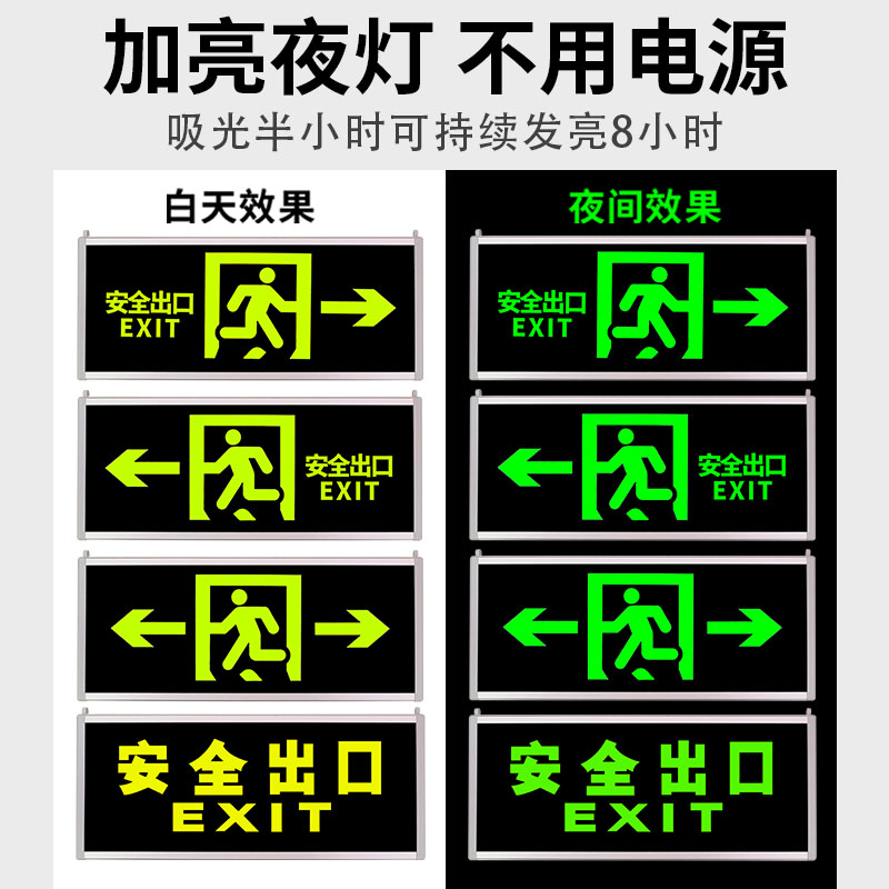 自发光安全出口指示牌免接电应急疏散指示灯夜光逃生标志标识双面 - 图2