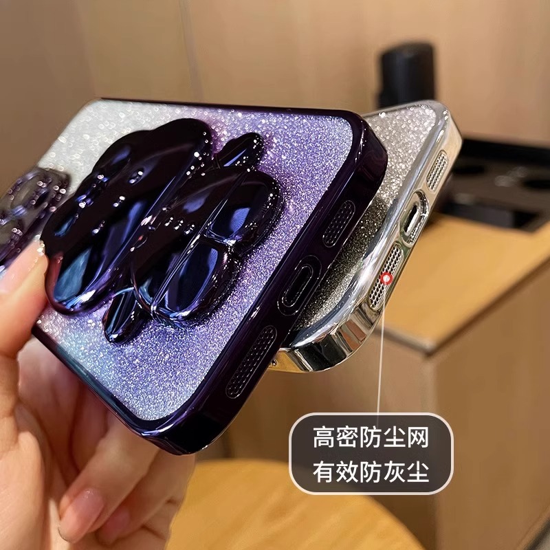 补妆镜支架适用苹果14promax手机壳iphone15pro带镜头膜12p闪粉11高级感13全包x防摔xs卡通xr女8plus数码隐形