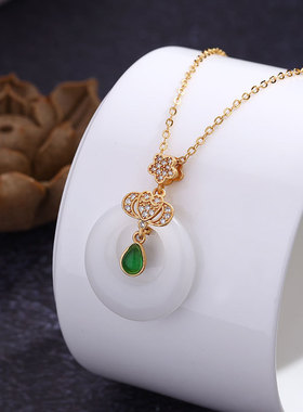 水滴之心平安扣纯银吊坠玉石项链女2023新款潮七夕情人节送女友礼