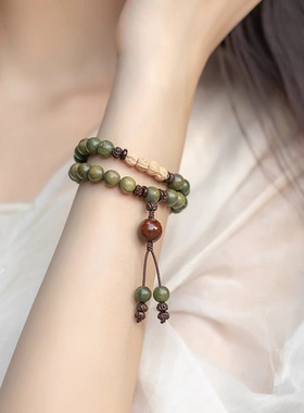 男女绿檀百香籽双圈手串