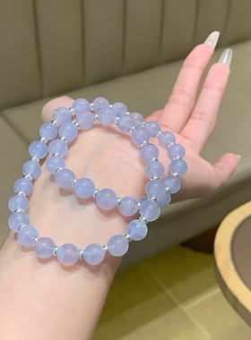 天然水晶手串饰品 手链小众高级感蓝色手串批发 蓝纹玛瑙水晶手串