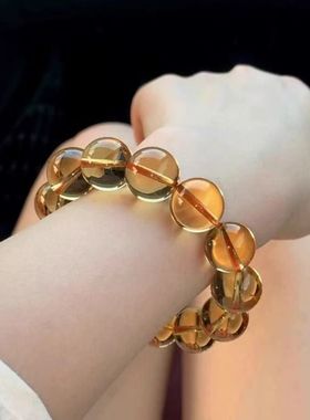 招财冰透仿轻奢款黄水晶手链手串高级感百搭大珠子巴西原创设计