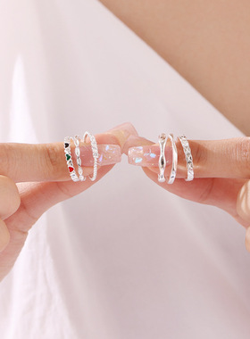 简约风素圈实心闭口s999纯银戒指女韩版潮流小众设计感尾戒食指戒