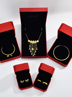 如花项链仿真五金订婚三金摆件轻奢女高级感结婚婚嫁礼物花朵闺蜜