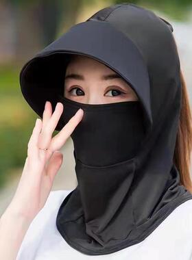 防晒面罩帽子一体遮太阳女款夏季护颈电动车全脸面纱遮阳帽檐新款