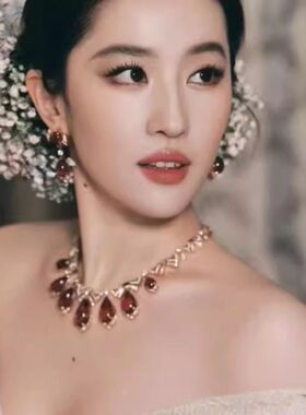 刘亦菲满天星同款红色项链女锁骨链套装生日礼服新娘配饰流苏水滴