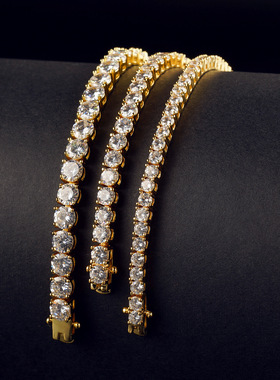 欧美嘻哈网球手链3mm4mm5mm  单排钻铜微镶锆石手链Tennis Chain