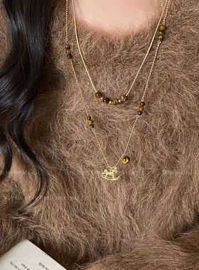 本命年!复古小马虎眼色项链女款2025新款爆款毛衣链秋冬长款配饰