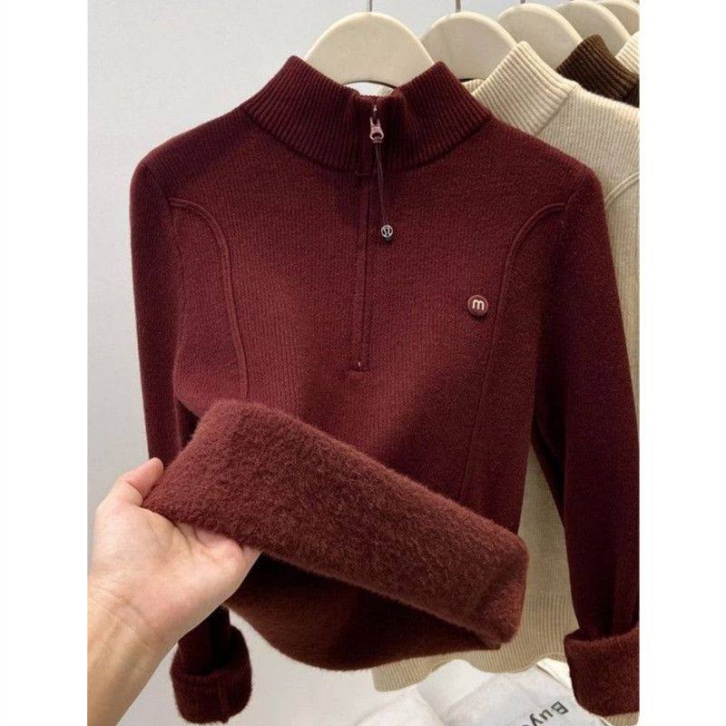 立领半拉链针织衫毛衣女加绒春季秋冬大码内搭半高领正肩打底衫,淘宝优惠券,粉丝福利购,淘宝优惠卷