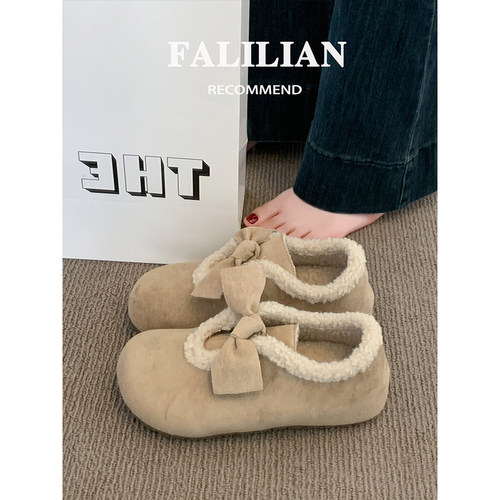 全包加绒勃肯鞋女2025新款爆款秋冬季一脚蹬毛毛鞋子孕妇博肯棉鞋 - 图0