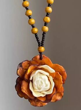 「枯木逢春」复古棕色串珠花朵项链独特百搭气质长款美拉德锁骨链