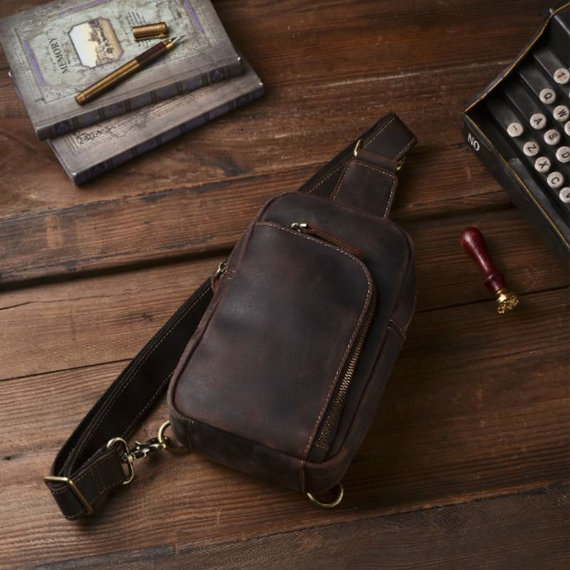 First layer cowhide shoulder crossbody bag Crazy Horse leather chest bag