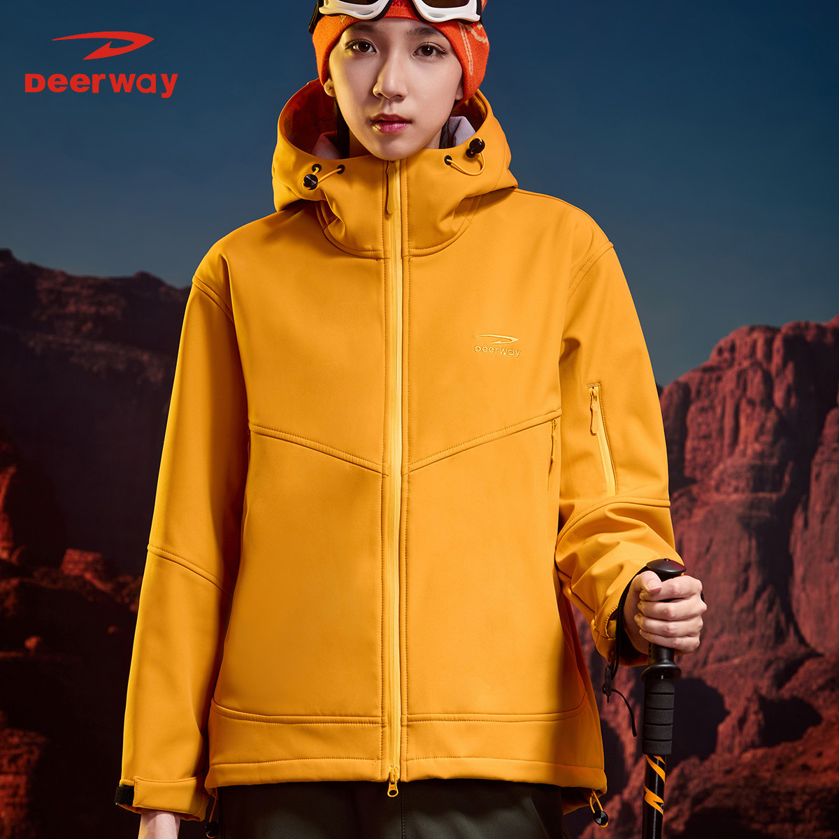 德尔惠秋冬保暖银狐绒软壳夹克男女同款户外徒步登山加绒防风外套,淘宝优惠券,粉丝福利购,淘宝优惠卷