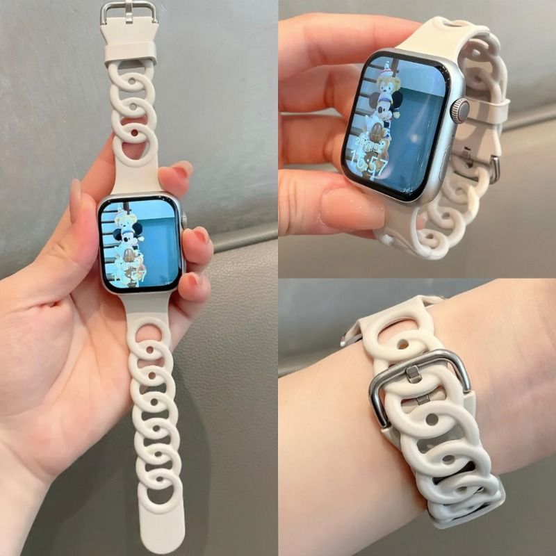 良品仕适用iwatch987表带苹果手表65432se代apple watch表带甜甜圈透气款45mm运动硅胶se夏天女创意小众ins风-图0