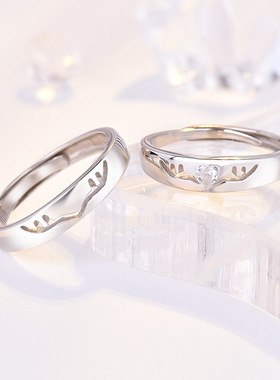 一鹿有你情侣戒指一对纯银小众设计男女对戒开口简约首饰厂家代发