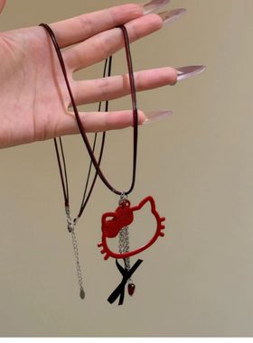 甜美少女心夏日镂空kitty猫项链女甜酷百搭长款吊坠锁骨链配饰品