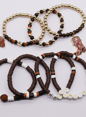 亚马逊新款时尚字西部女牛仔多层次弹力软陶手链套装跨境货源手饰