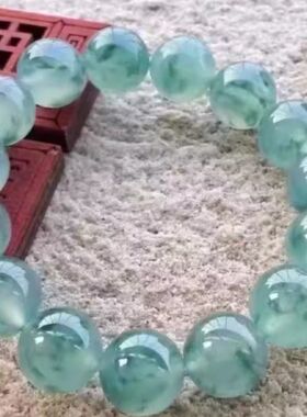 爆款仿高冰种晴水底老坑翡翠色手链飘花蓝水手串翡翠送女友礼物