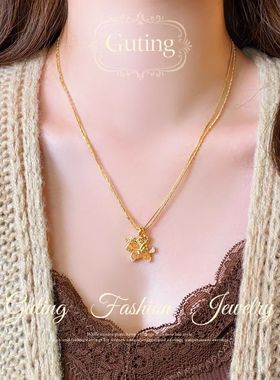 金色小马吊坠满钻项链女高级感轻奢小众配饰品2025新款秋冬毛衣链