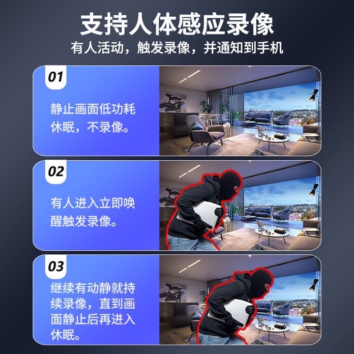 摄像头免插电家用手机远程高清无线wifi免打孔室内网络智能监控器 - 图0