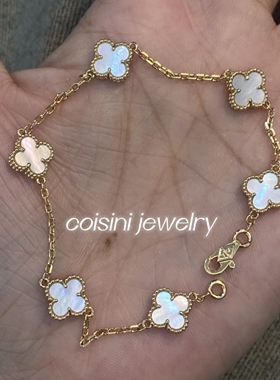 轻奢贝母四叶草迷你六花18k手链个性高级感日常百搭手饰玛瑙黄金
