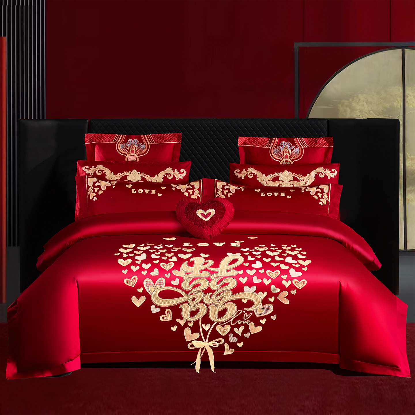 高档婚庆四件套大红龙凤刺绣新婚嫁礼房结婚床上用品喜庆被单床笠,淘宝优惠券,粉丝福利购,淘宝优惠卷