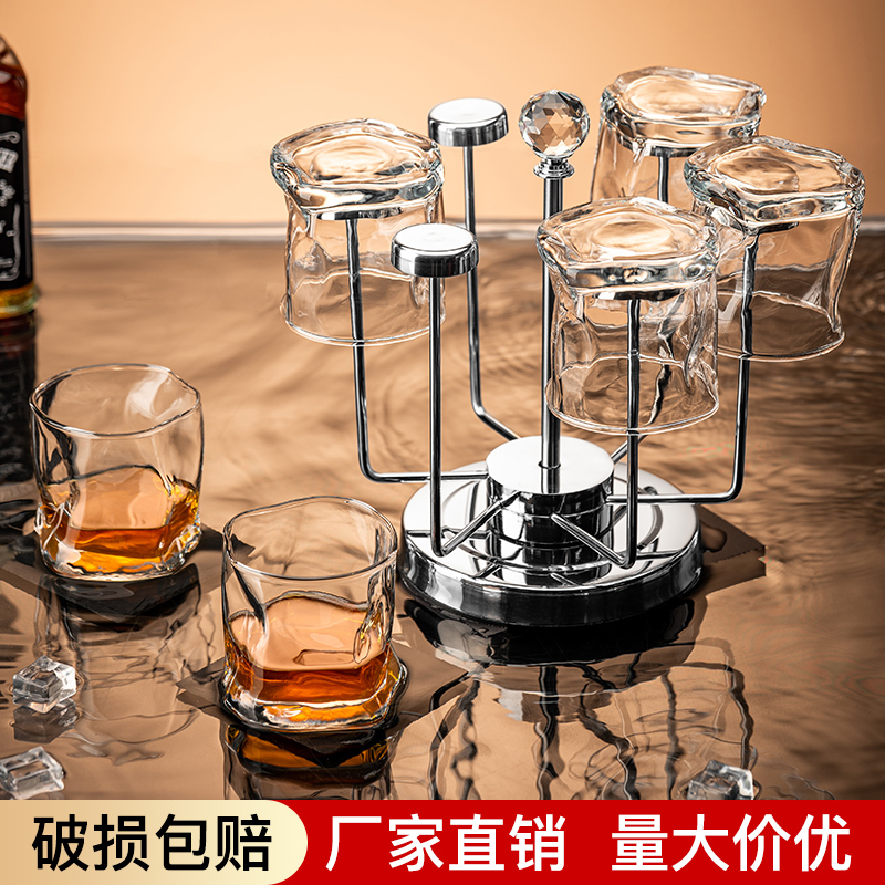 威士忌酒杯家用复古水晶玻璃洋酒杯创意ins风八角啤酒杯酒吧套装 - 图0