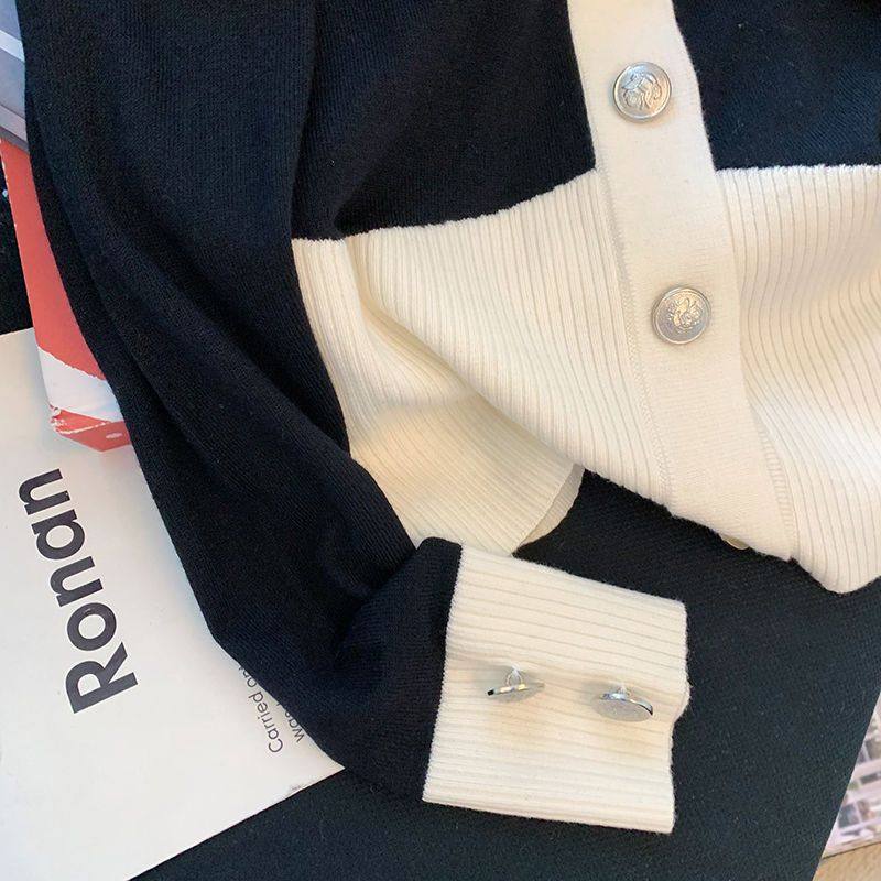 小香风撞色拼接针织衫女秋2025新款时尚高端大码内搭翻领上衣开衫,淘宝优惠券,粉丝福利购,淘宝优惠卷