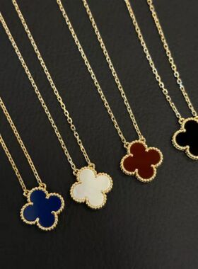 四叶草项链女轻奢大小号玛瑙贝母锁骨链玫瑰金黄金紫玉髓虎眼石女