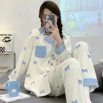 ເຄື່ອງນຸ່ງຫົ່ມຫຼັງເກີດລູກພາກຮຽນ spring ແລະດູໃບໄມ້ລົ່ນຝ້າຍບໍລິສຸດການລ້ຽງລູກດ້ວຍນົມແມ່ພາກບາງໆ summer maternity postpartum maternity pajamas ແມ່ lactation home set