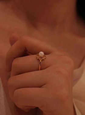 法式复古蕾丝镶嵌锆石开口戒指女中古vintage轻奢优雅高级感指环