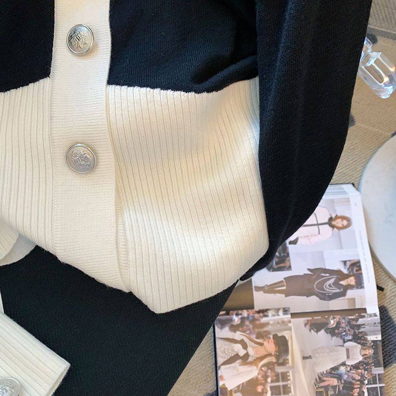 小香风撞色拼接针织衫女秋2025新款时尚高端大码内搭翻领上衣开衫,淘宝优惠券,粉丝福利购,淘宝优惠卷