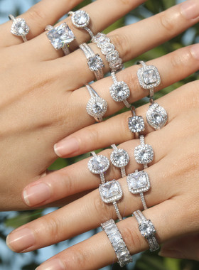 跨境欧美热卖925纯银戒指女士锆石套装订婚结婚wedding ring set