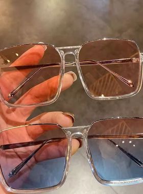 韩版复古ins大框显瘦太阳眼镜个性半框方形圆脸茶色防紫外线墨镜