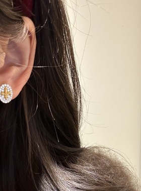 925Vintage法式复古爆闪椭圆满钻鸢尾花戒指耳钉项链高颜值气质