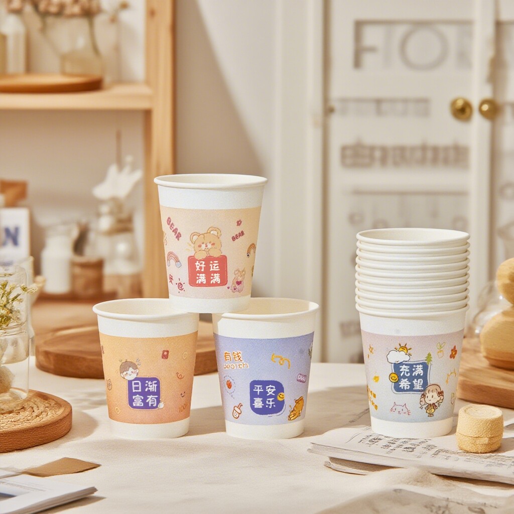 Disposable cartoon paper cup thickened for commercial office home use cute anti-scalding and leak-proof food grade 250ml full box
