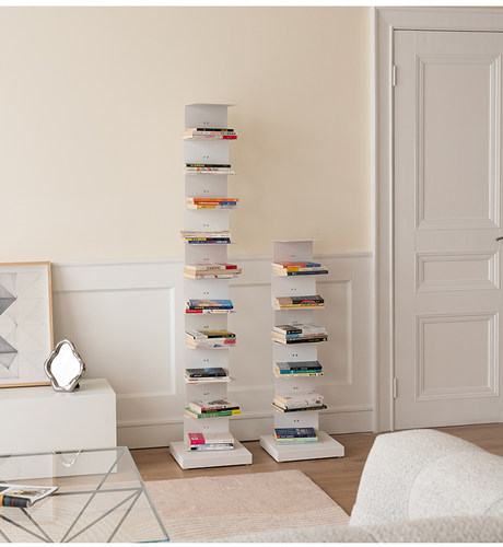 隐形书架落地置物架铁艺简易书柜客厅一体靠墙书本收纳架上墙桌面 - 图3