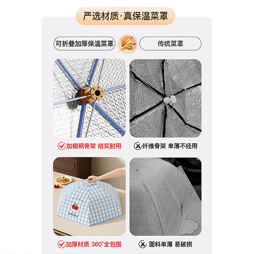 保温菜罩家用可折叠加厚保温餐桌盖菜罩剩饭菜遮尘神器冬季网罩子 - 图3